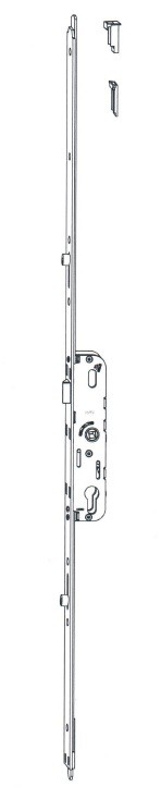 Crémone à barillet  recoupable avec prolongateur haut verrouillage pêne 1/2 tourgalets et pênes tringles